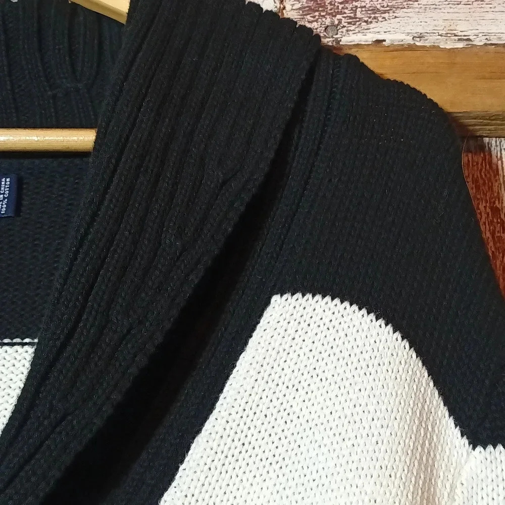 American living cozy wrap v-neck sweater roll collar button crossover closure L - Picture 5 of 13